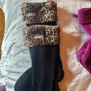 Hunter Black Socks with Leopard Cuff